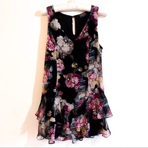 Astr Floral Ruffle Hem Dark Floral Shift Dress size XS